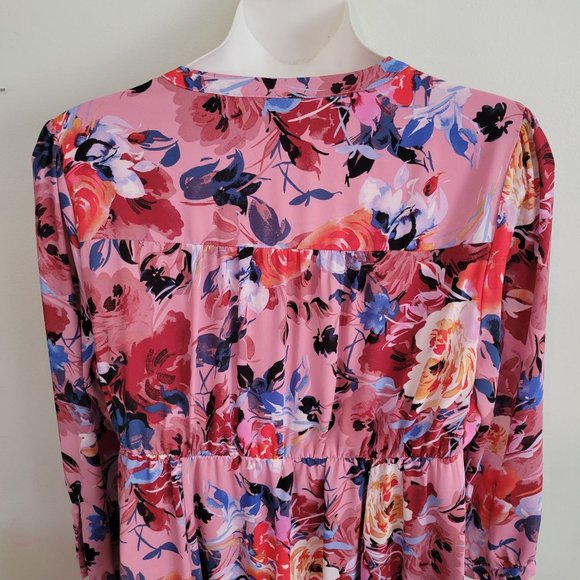 Torrid 1 Blush Pink Floral Georgette Midi Dress Keyhole Neck A Line 1X - Picture 6 of 11
